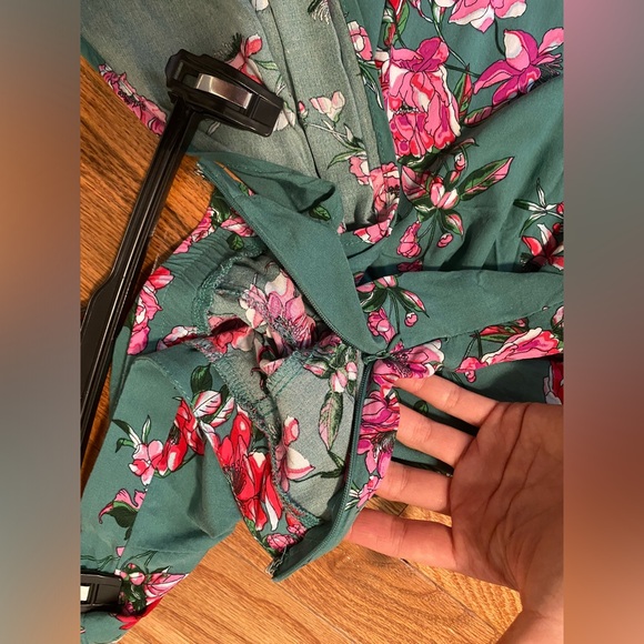 Lulus green pink floral off shoulder crop top skirt two 2 maxi set two piece - Picture 8 of 11